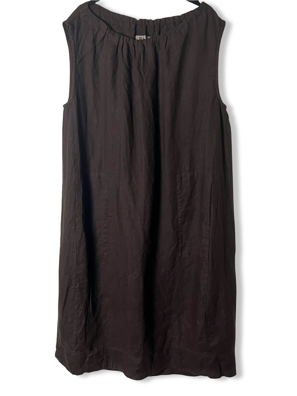 Flax Jeanne Engelhart Brown Linen Sleeveless A-Line Shift Dress Pockets Sz L